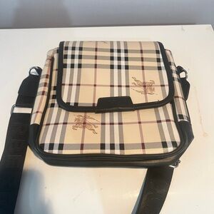 Cream and Black Messenger Bag with Classic Check Pattern